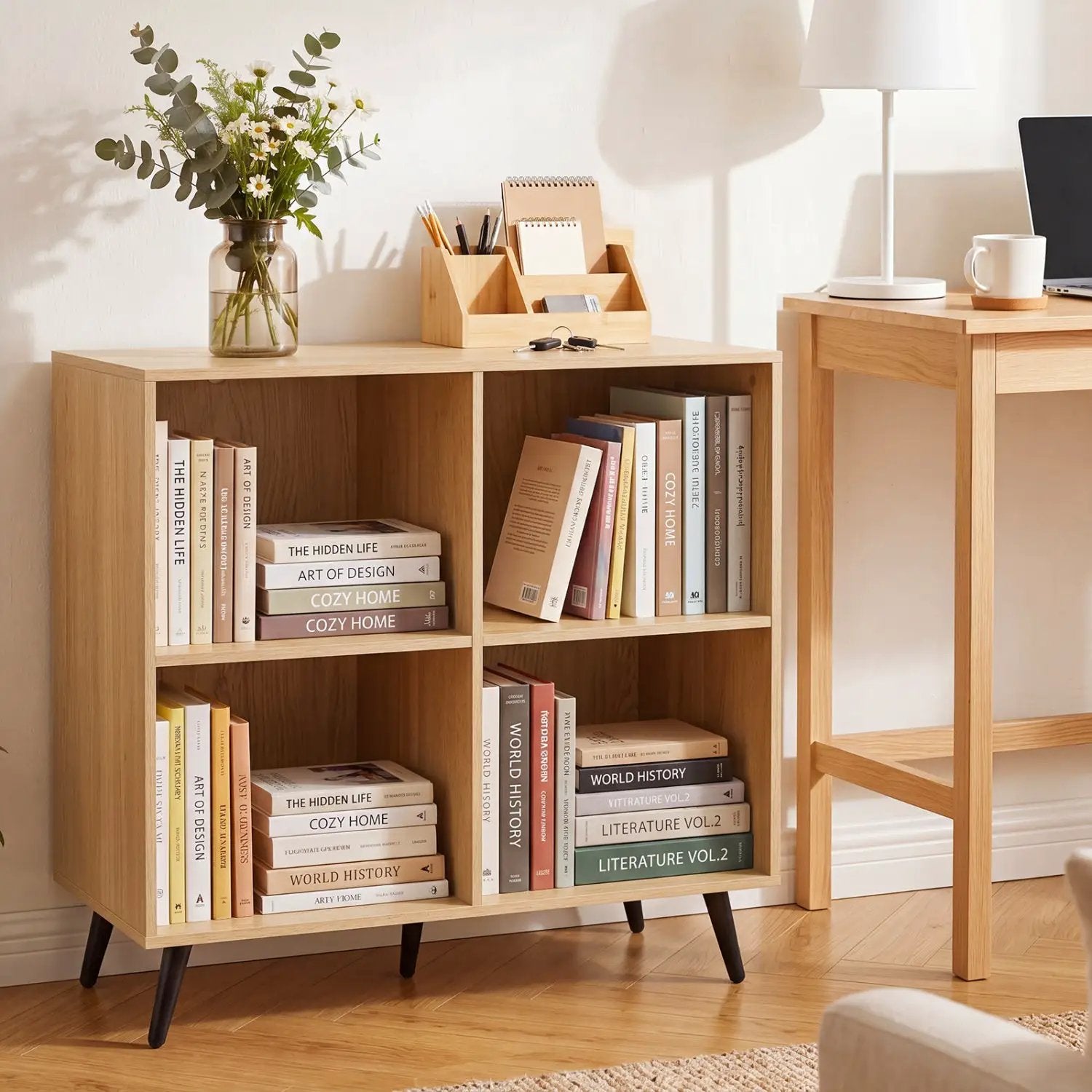 4-Cube Bookshelf with Metal Legs - White by DirectDeals