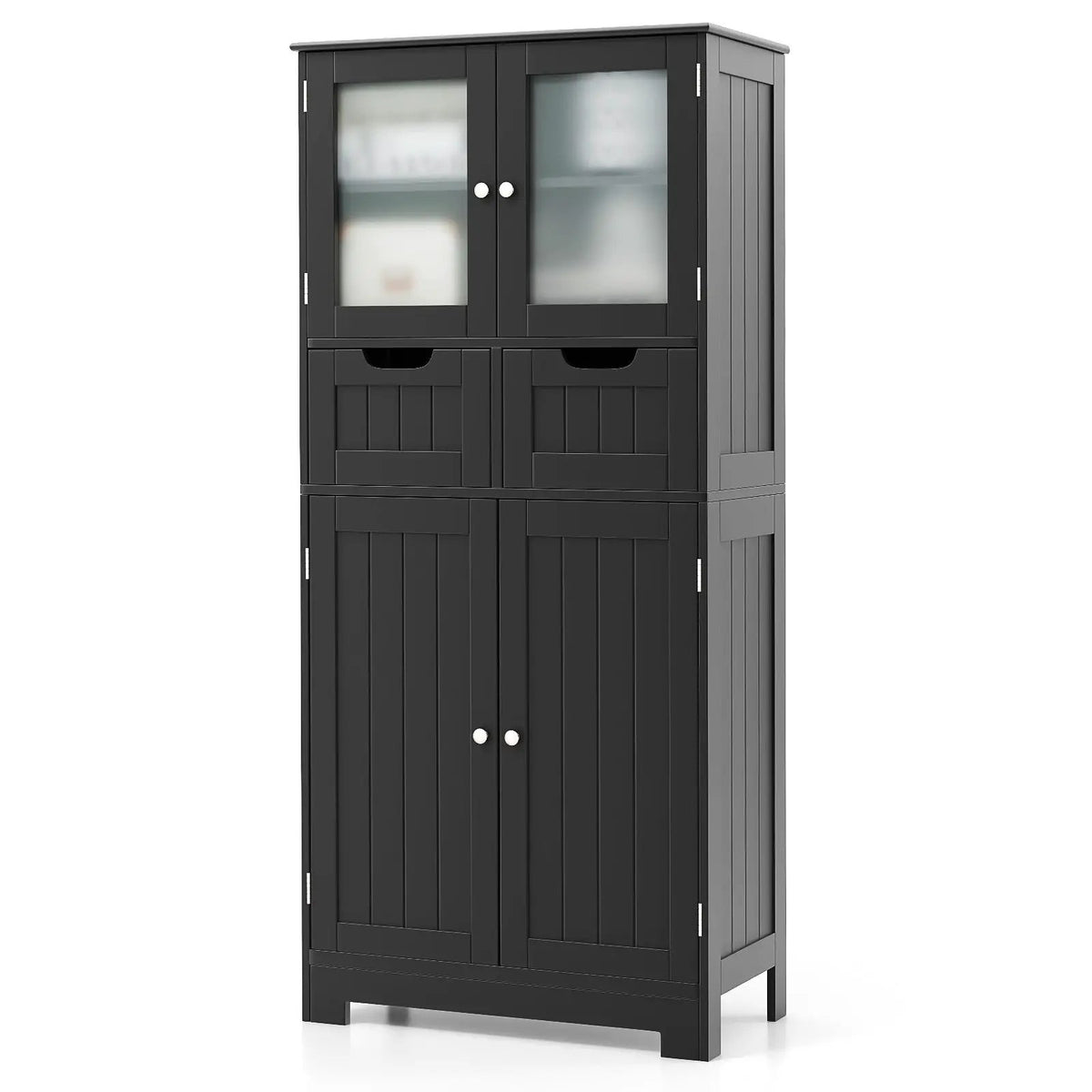 3 Tier Freee-Standing Bathroom Cabinet with 2 Drawers and Glass Doors by DirectDeals
