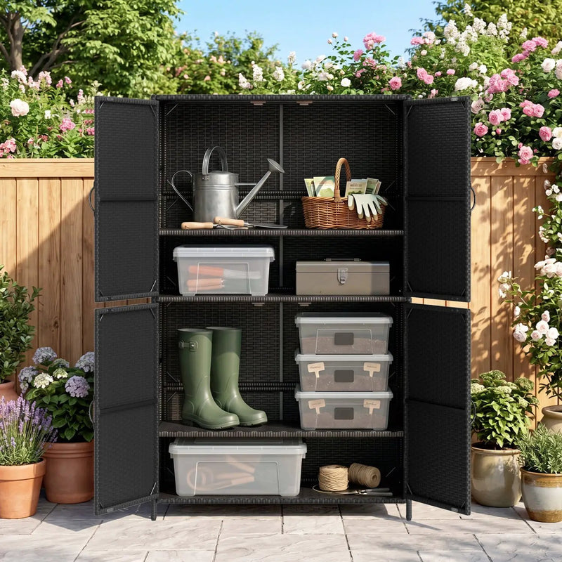 Rattan Vertical Storage Shed with Adjustable Shelves by DirectDeals