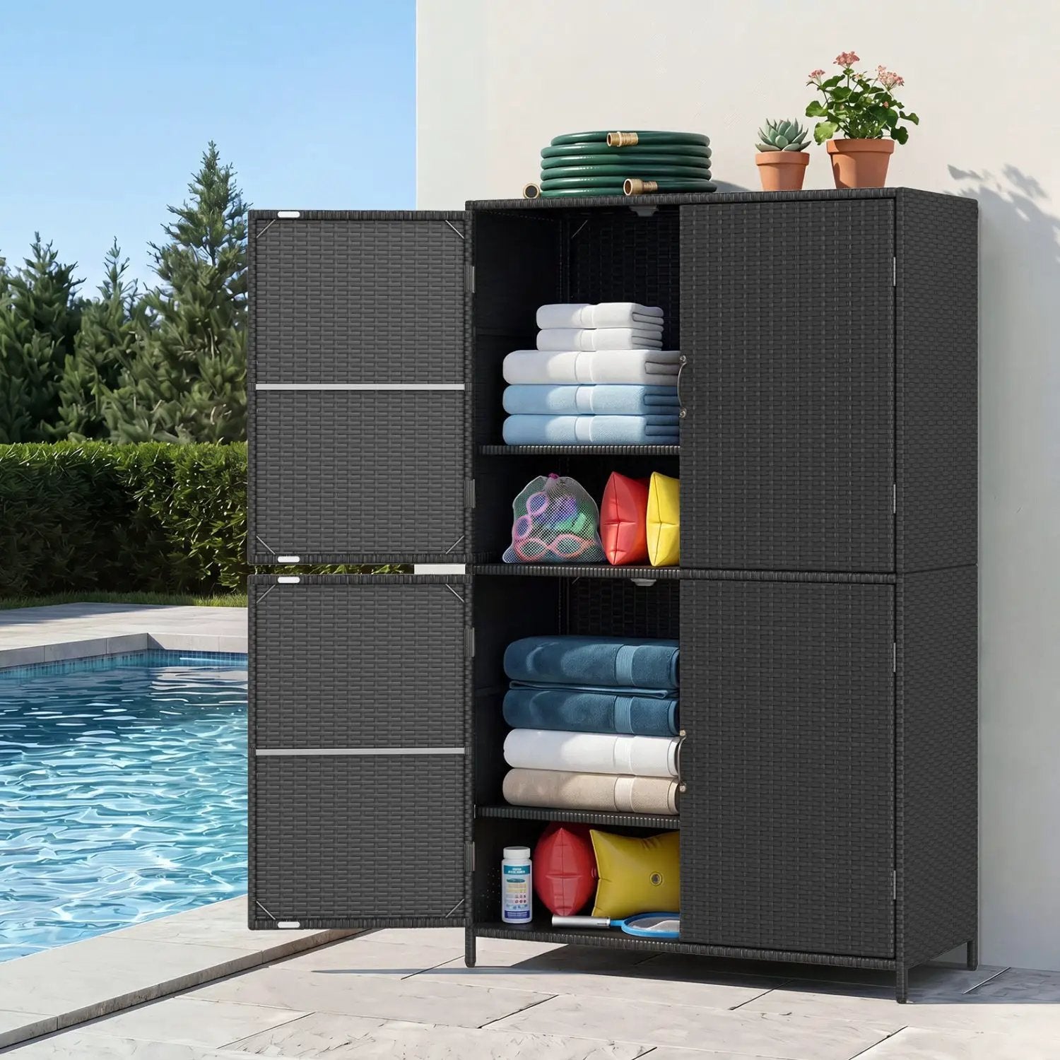 Rattan Vertical Storage Shed with Adjustable Shelves by DirectDeals