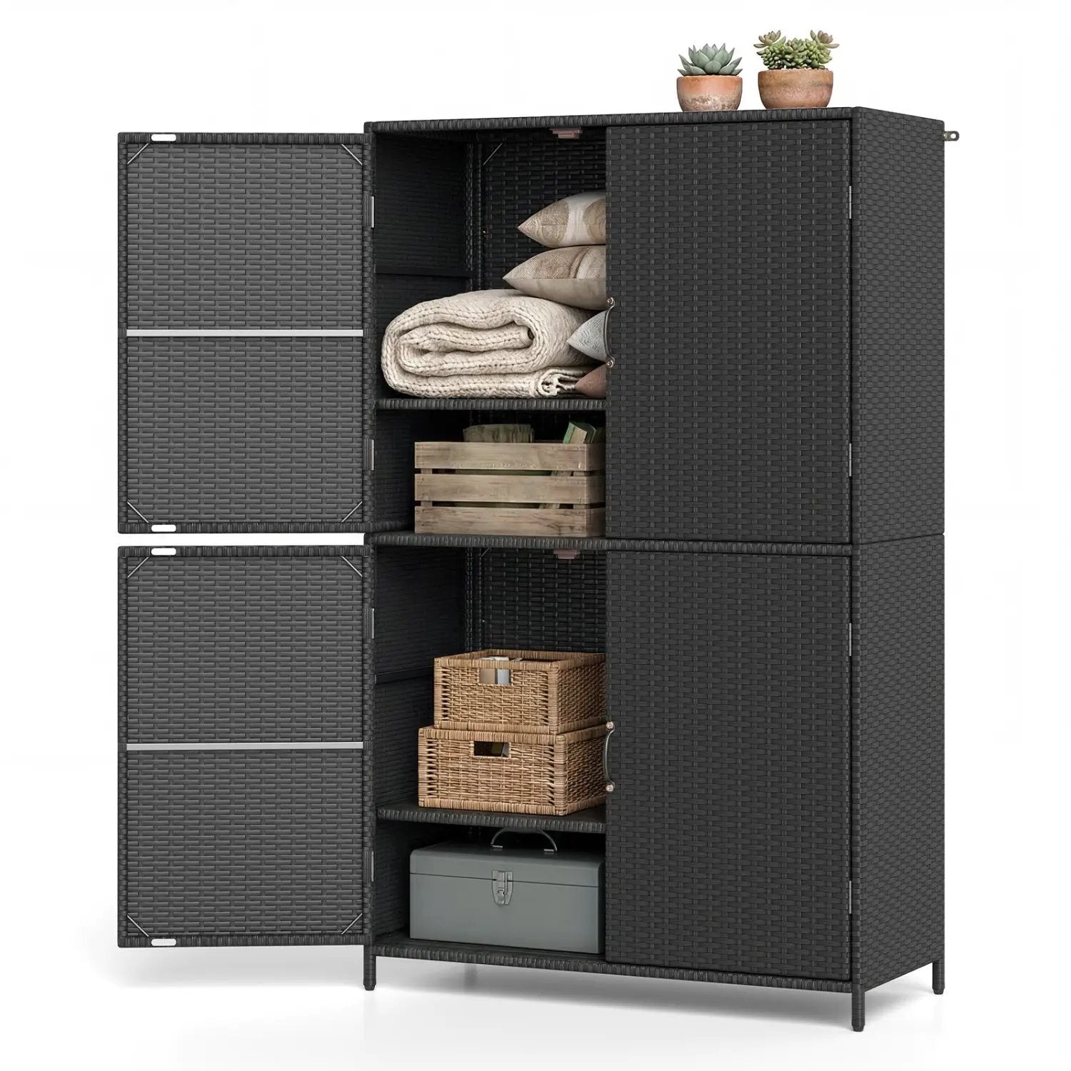 Rattan Vertical Storage Shed with Adjustable Shelves by DirectDeals