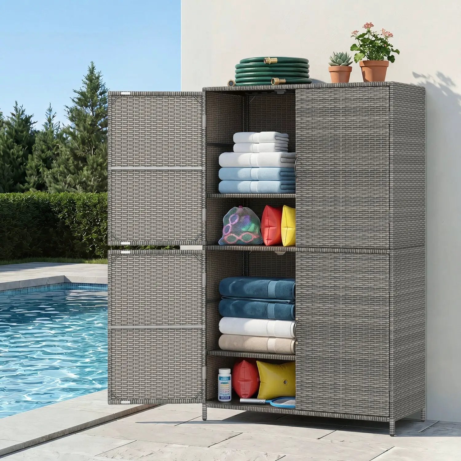 Rattan Vertical Storage Shed with Adjustable Shelves by DirectDeals