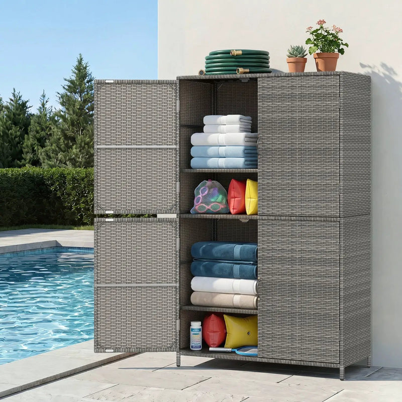 Rattan Vertical Storage Shed with Adjustable Shelves by DirectDeals