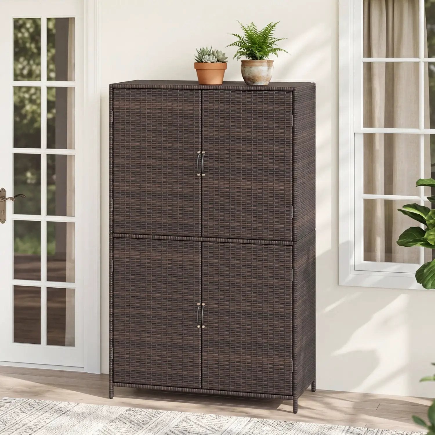 Rattan Vertical Storage Shed with Adjustable Shelves by DirectDeals