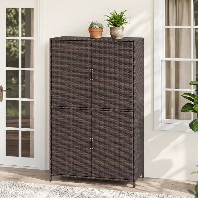 Rattan Vertical Storage Shed with Adjustable Shelves by DirectDeals