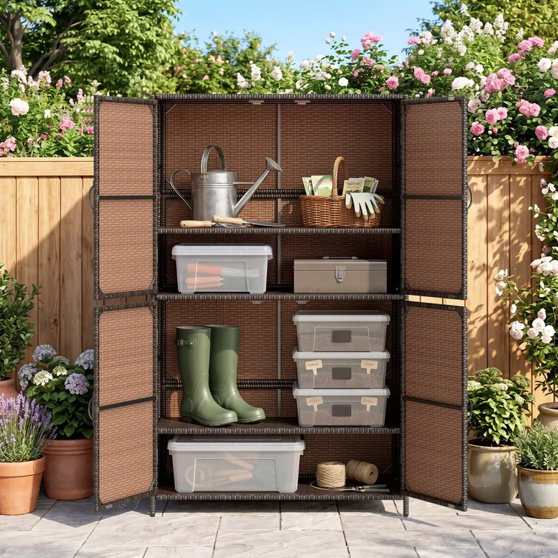 Rattan Vertical Storage Shed with Adjustable Shelves by DirectDeals