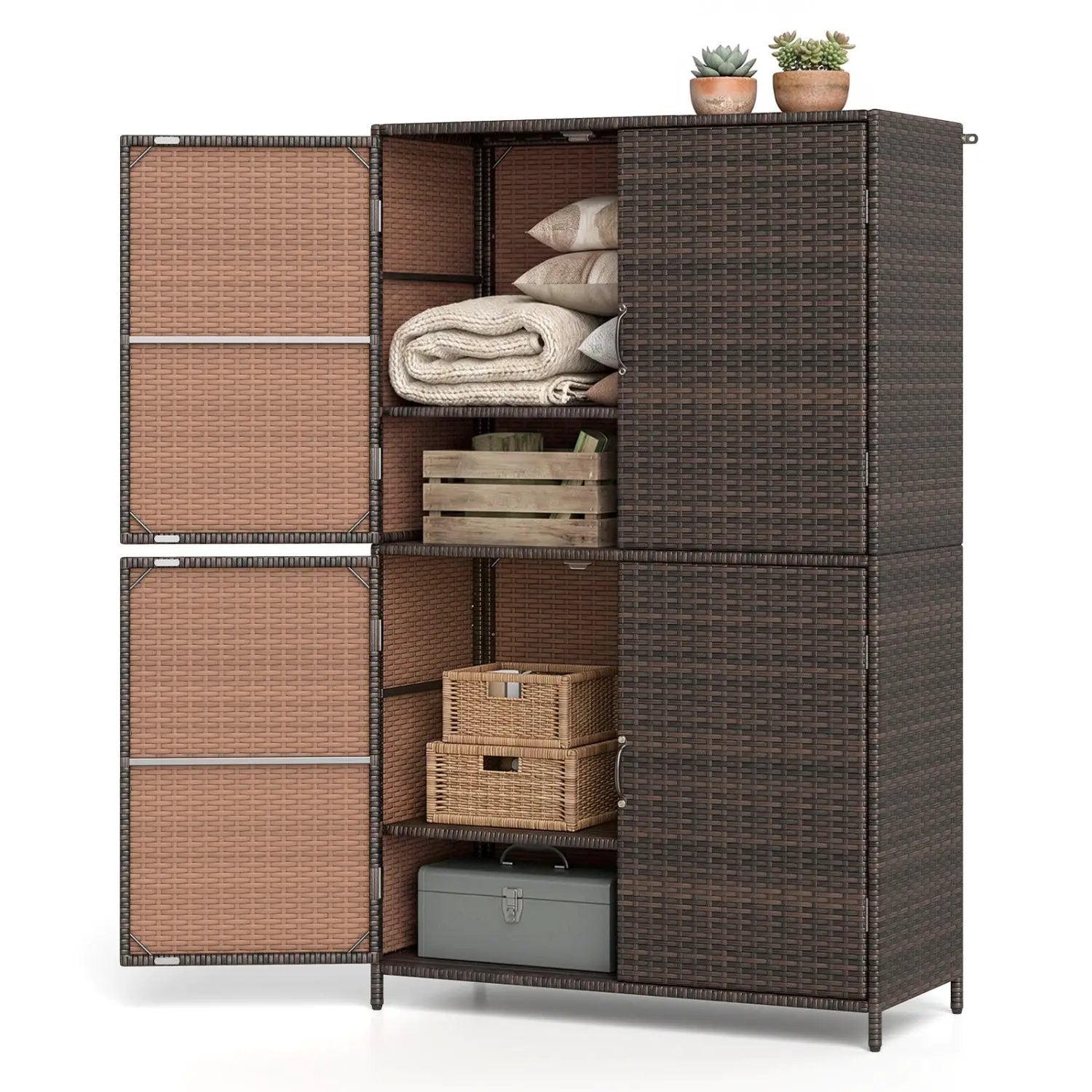 Rattan Vertical Storage Shed with Adjustable Shelves by DirectDeals