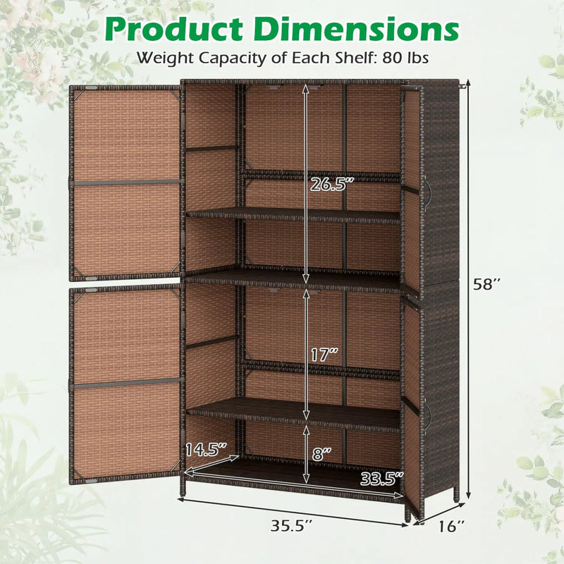 Rattan Vertical Storage Shed with Adjustable Shelves by DirectDeals