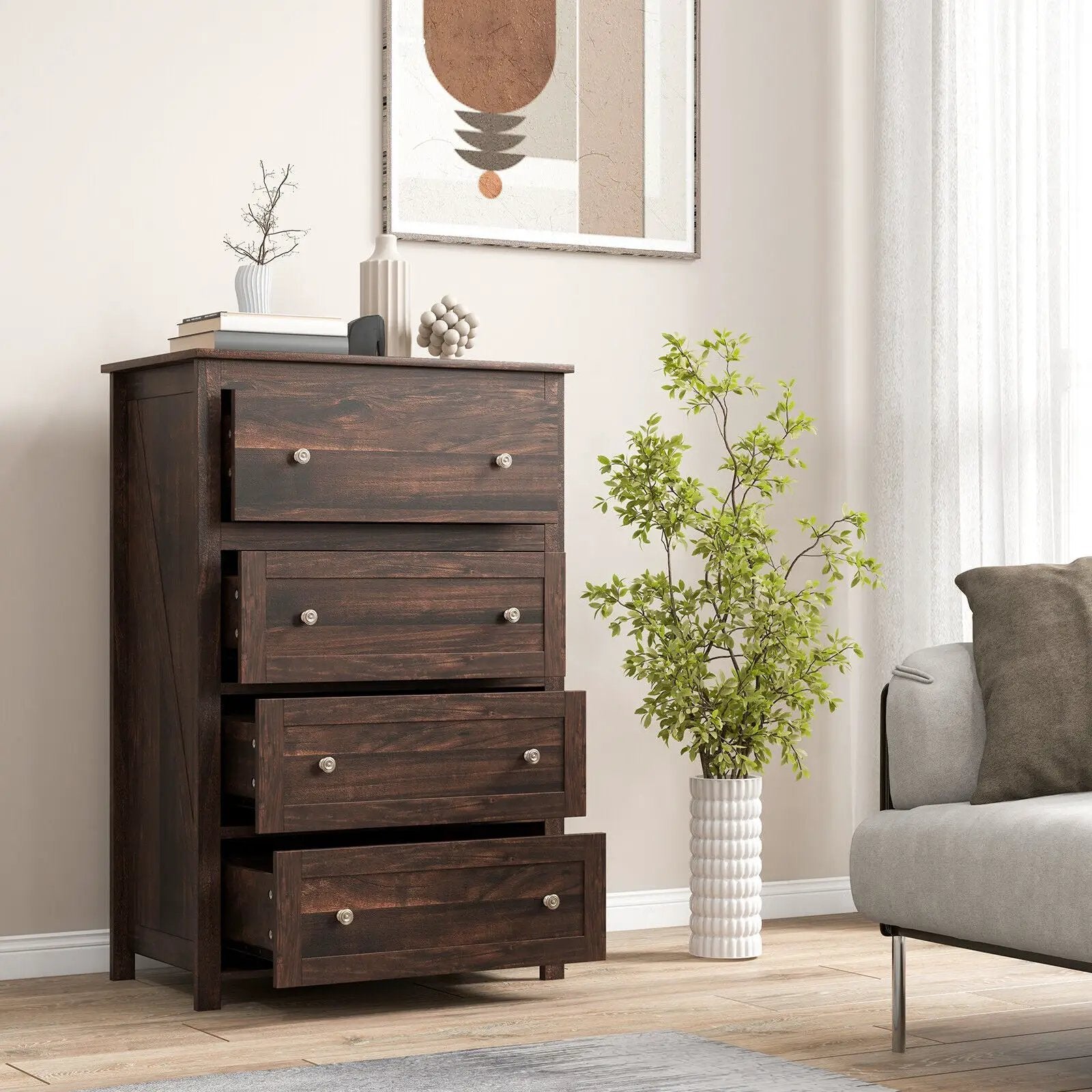 4 Drawer Dresser for Closet Hallway Living Room Nursery-Brown by DirectDeals