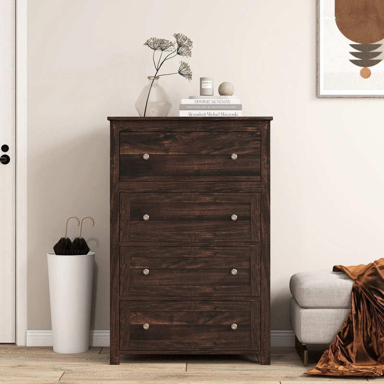 4 Drawer Dresser for Closet Hallway Living Room Nursery-Brown by DirectDeals