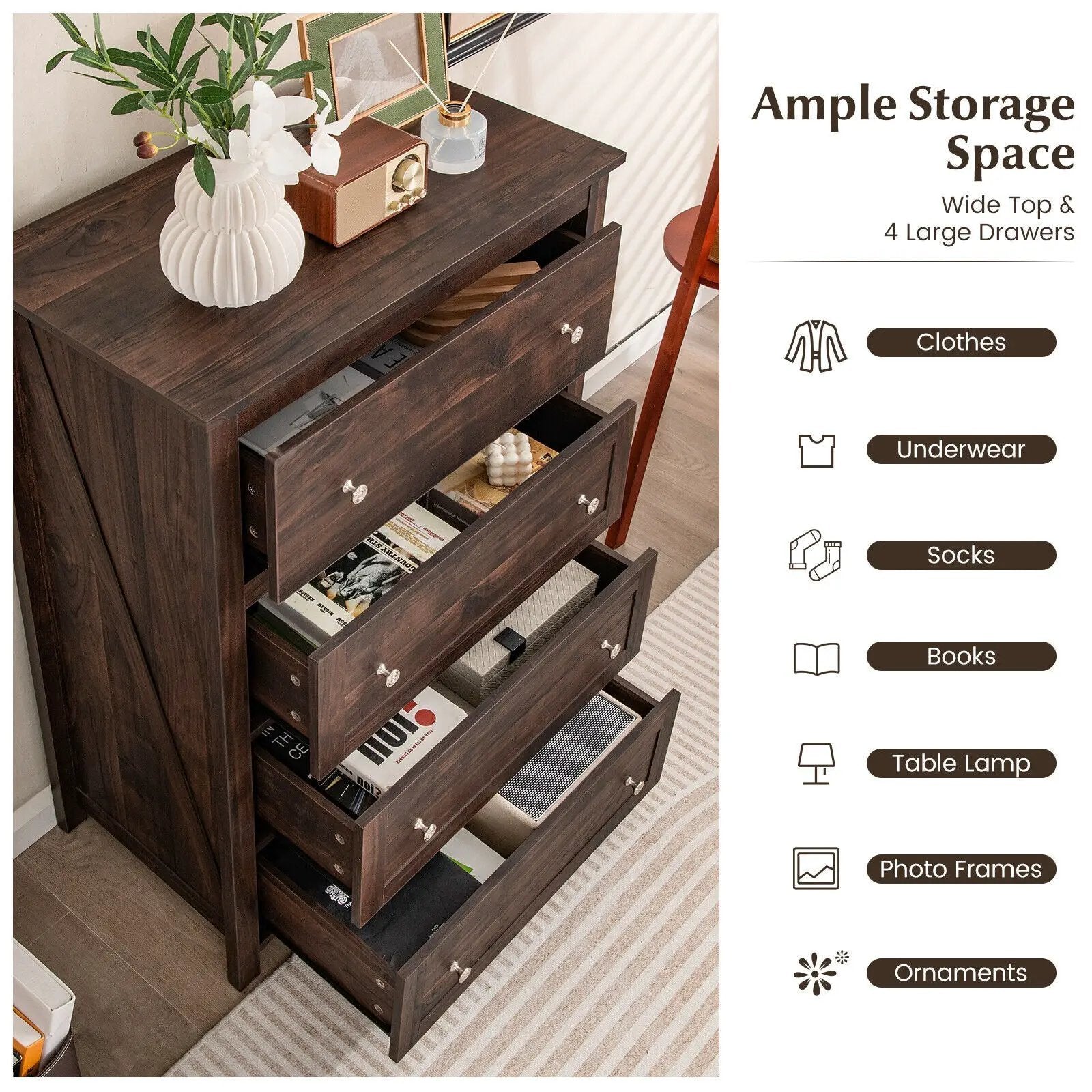 4 Drawer Dresser for Closet Hallway Living Room Nursery-Brown by DirectDeals