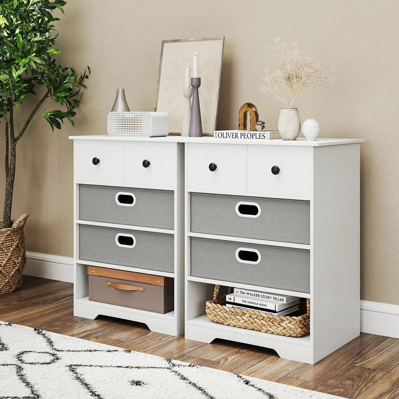 4-Drawer Dresser Modern Chest Storage Organizer with Open Shelves by DirectDeals