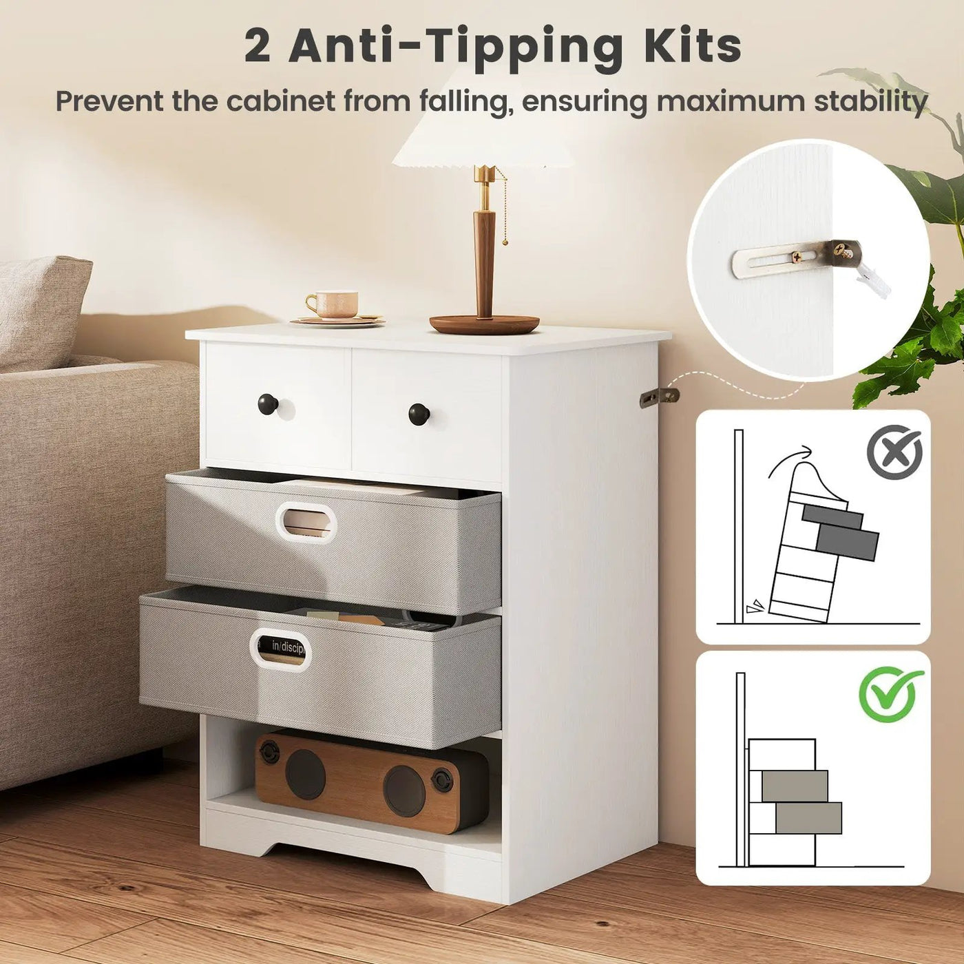 4-Drawer Dresser Modern Chest Storage Organizer with Open Shelves by DirectDeals