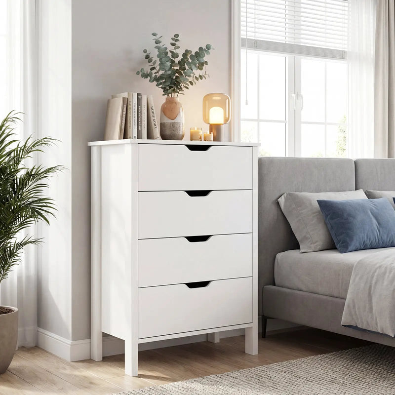 4-Drawer Dresser Wooden Nightstand with Anti-Tipping Kits-White by DirectDeals