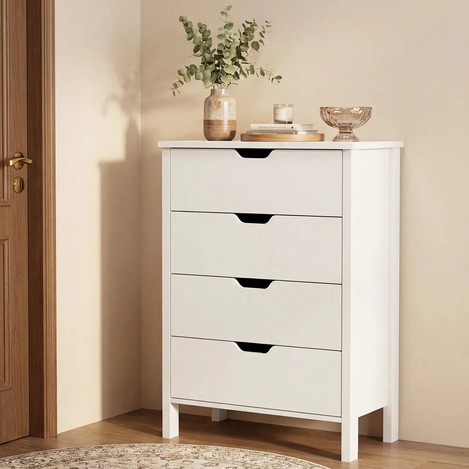 4-Drawer Dresser Wooden Nightstand with Anti-Tipping Kits-White by DirectDeals