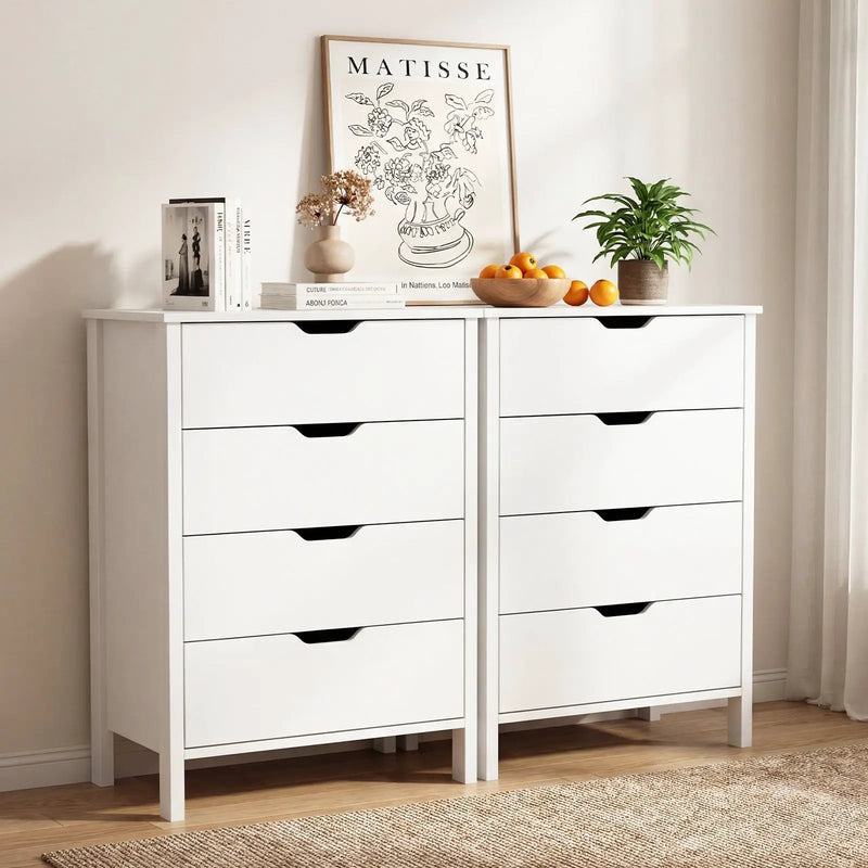 4-Drawer Dresser Wooden Nightstand with Anti-Tipping Kits-White by DirectDeals