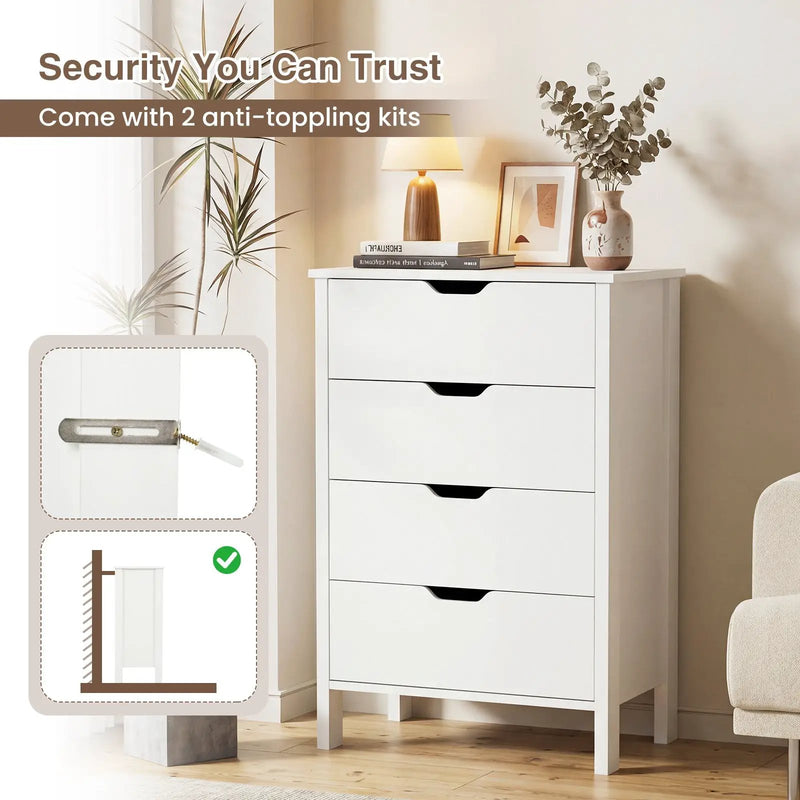 4-Drawer Dresser Wooden Nightstand with Anti-Tipping Kits-White by DirectDeals