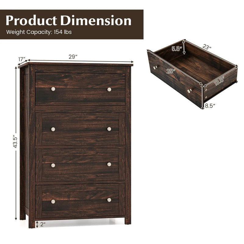 4 Drawer Dresser for Closet Hallway Living Room Nursery-Brown by DirectDeals