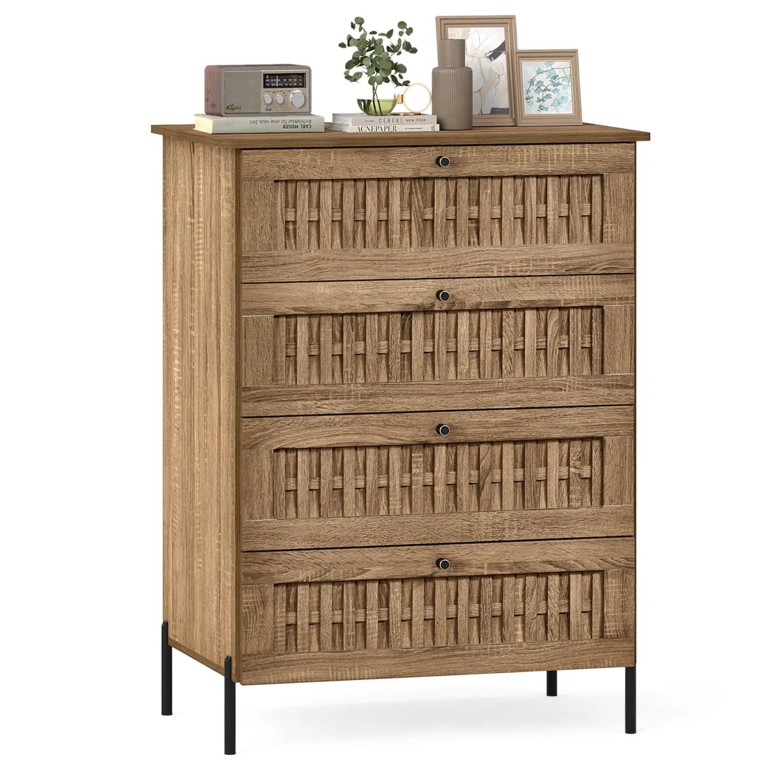 4-Drawer Dresser with Interlocking Mechanism and Metal Legs for Bedroom-Oak by DirectDeals