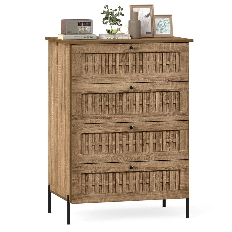 4-Drawer Dresser with Interlocking Mechanism and Metal Legs for Bedroom-Oak by DirectDeals