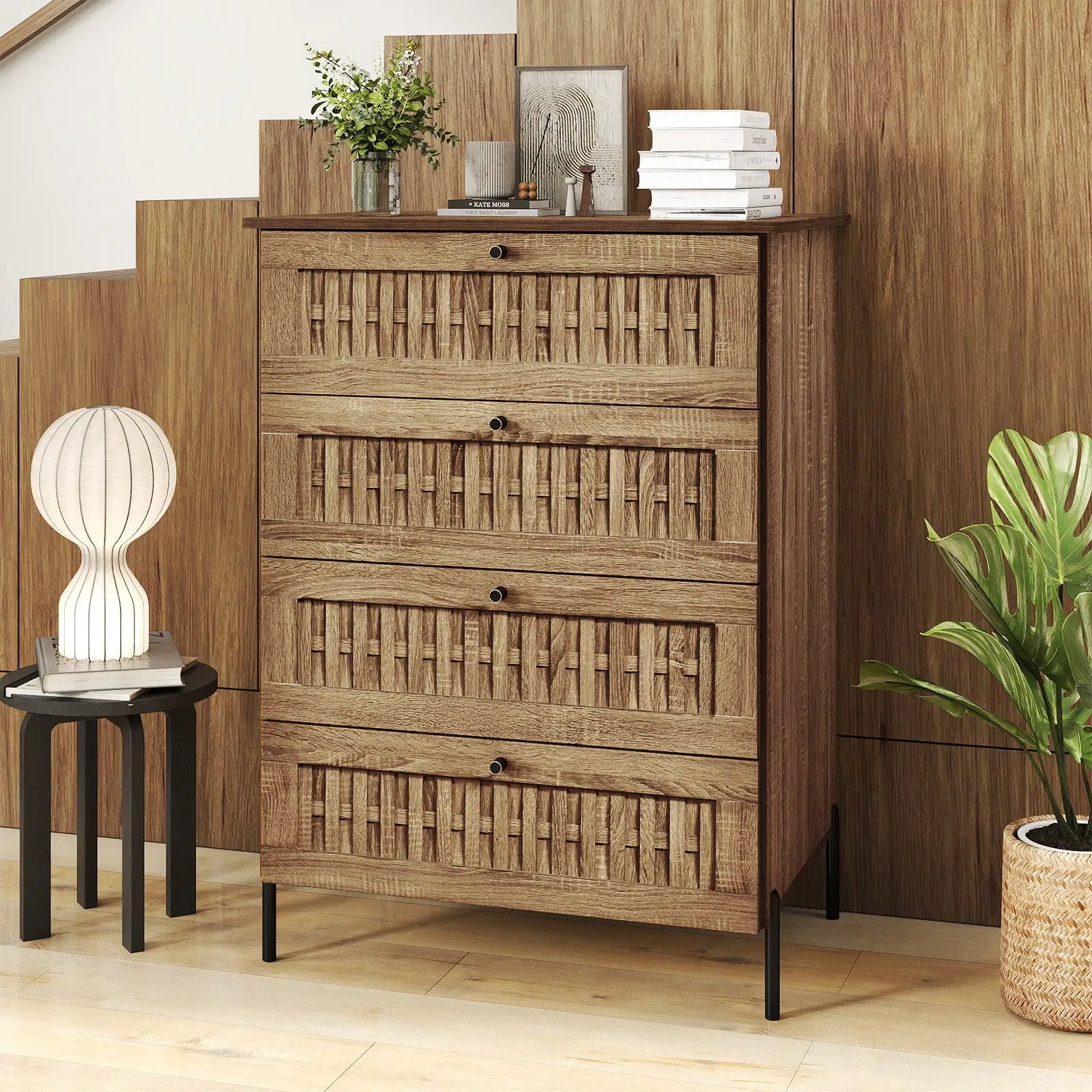 4-Drawer Dresser with Interlocking Mechanism and Metal Legs for Bedroom-Oak by DirectDeals