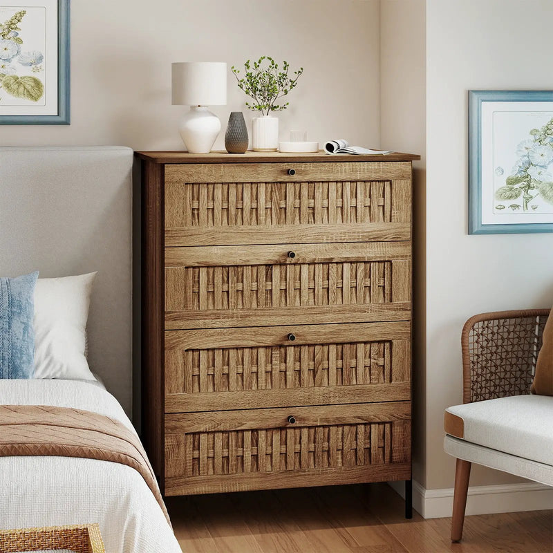 4-Drawer Dresser with Interlocking Mechanism and Metal Legs for Bedroom-Oak by DirectDeals
