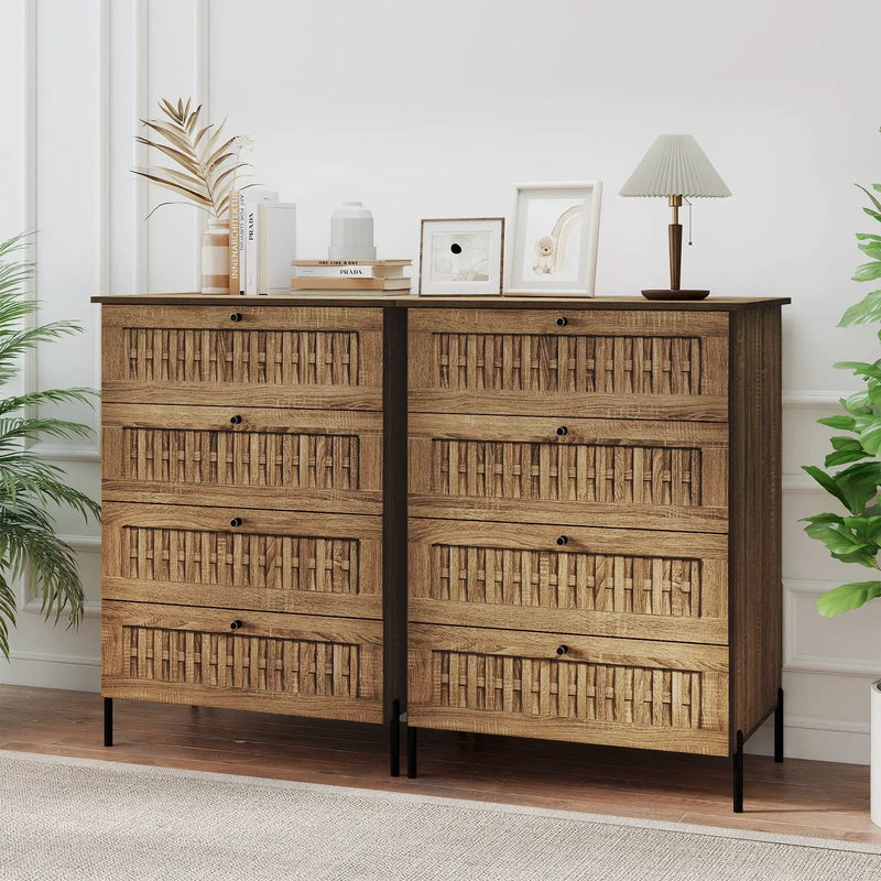 4-Drawer Dresser with Interlocking Mechanism and Metal Legs for Bedroom-Oak by DirectDeals