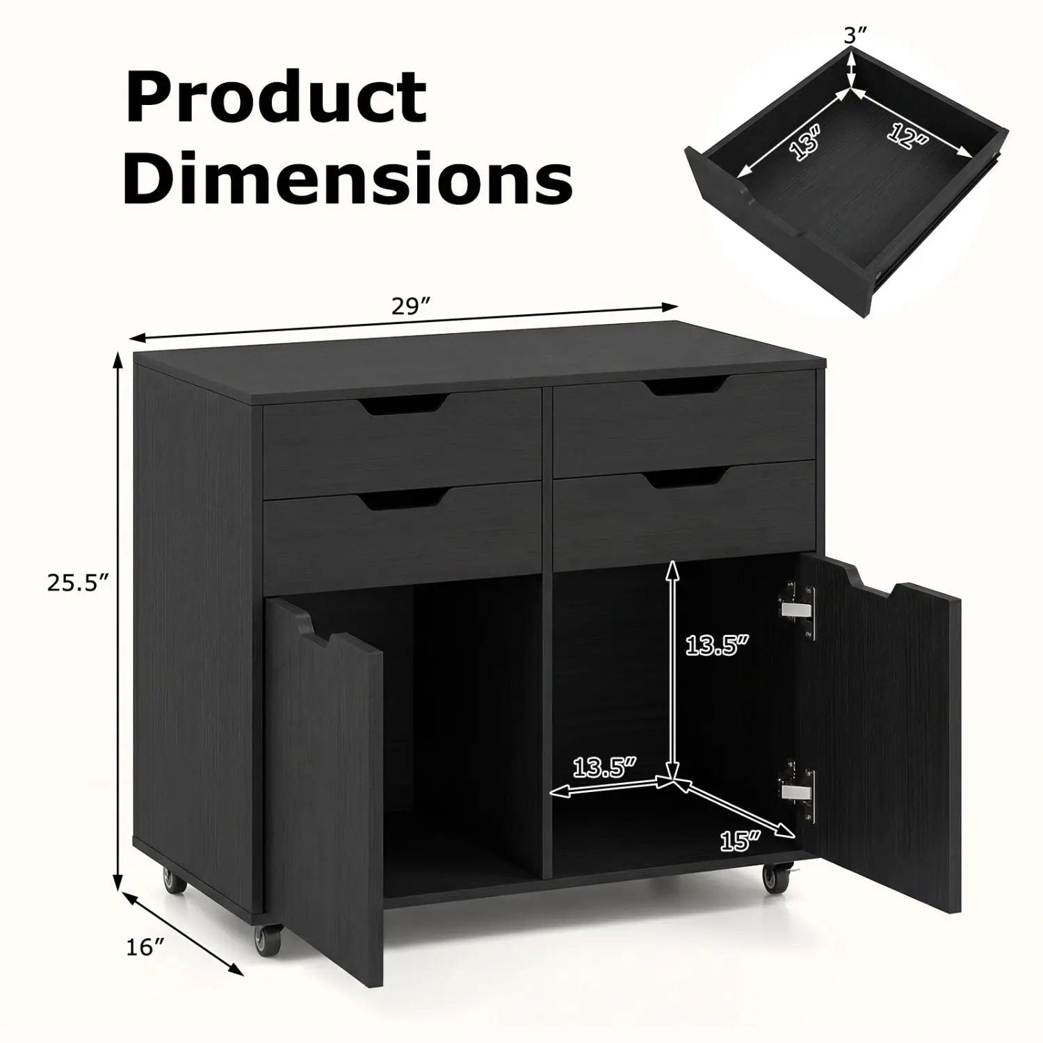4 Drawer File Cabinet with Wheels for Home Office Organization by DirectDeals