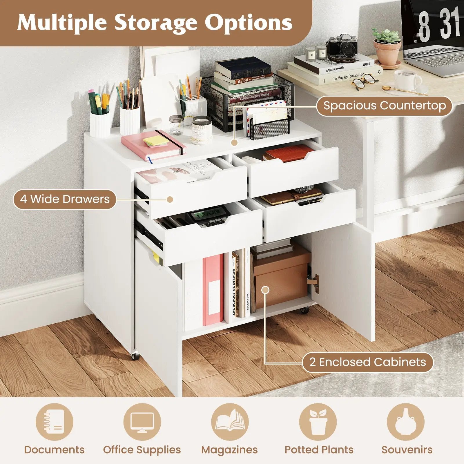4 Drawer File Cabinet with Wheels for Home Office Organization by DirectDeals