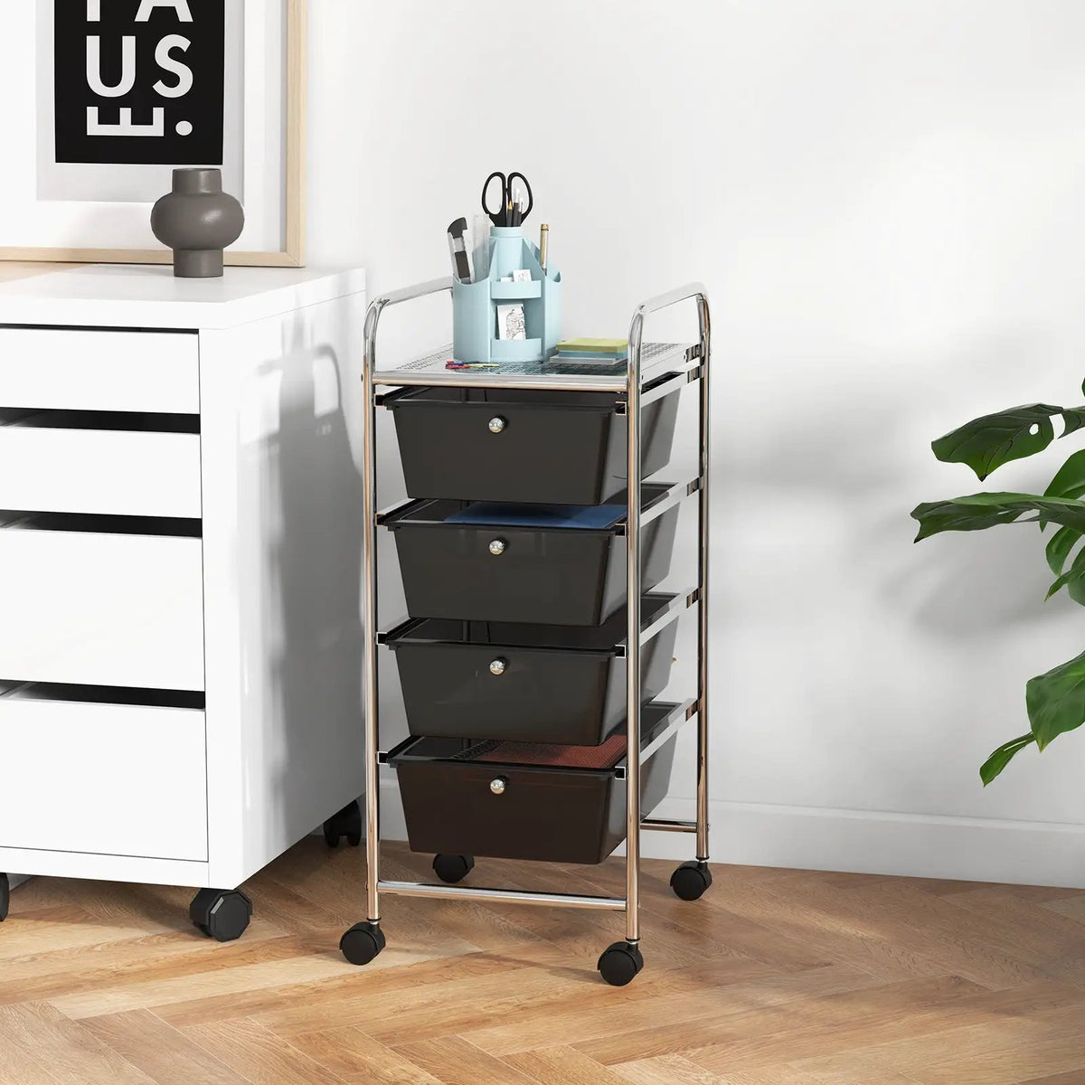 4-Drawer Cart Storage Bin Organizer Rolling with Plastic Drawers by DirectDeals