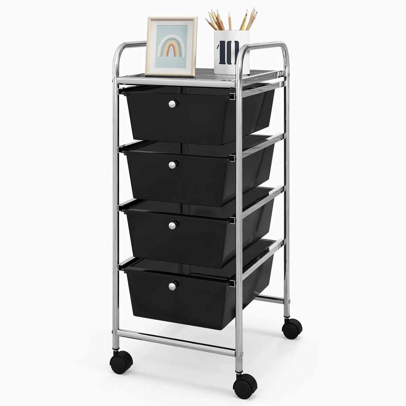 4-Drawer Cart Storage Bin Organizer Rolling with Plastic Drawers by DirectDeals
