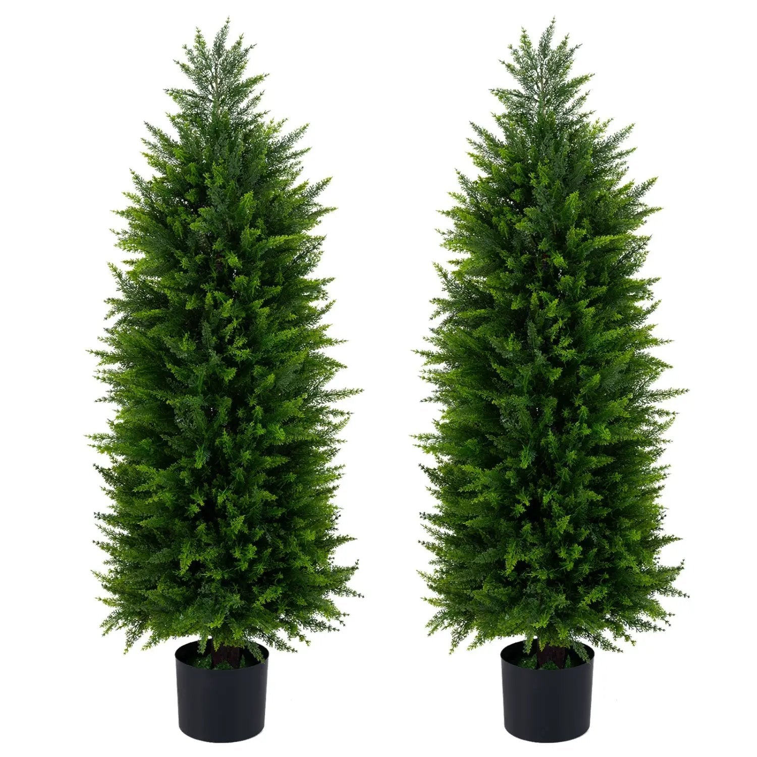 4 FT Artificial Topiary Tree Set of 2 Faux Cedar Cypress Plants in Cement-Filled Pots by DirectDeals