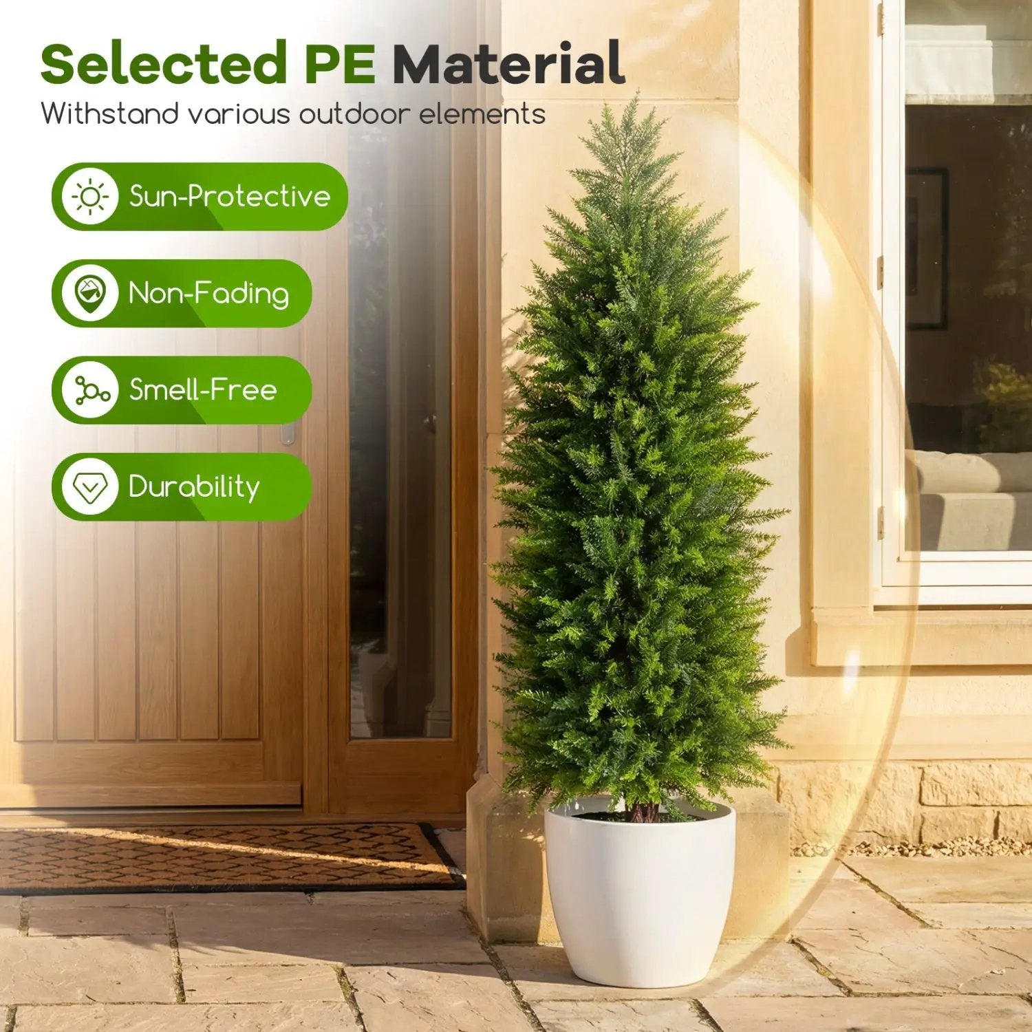 4 FT Artificial Topiary Tree Set of 2 Faux Cedar Cypress Plants in Cement-Filled Pots by DirectDeals