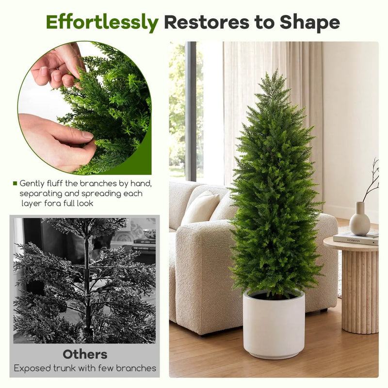 4 FT Artificial Topiary Tree Set of 2 Faux Cedar Cypress Plants in Cement-Filled Pots by DirectDeals
