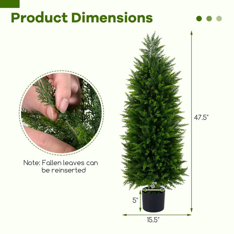4 FT Artificial Topiary Tree Set of 2 Faux Cedar Cypress Plants in Cement-Filled Pots by DirectDeals