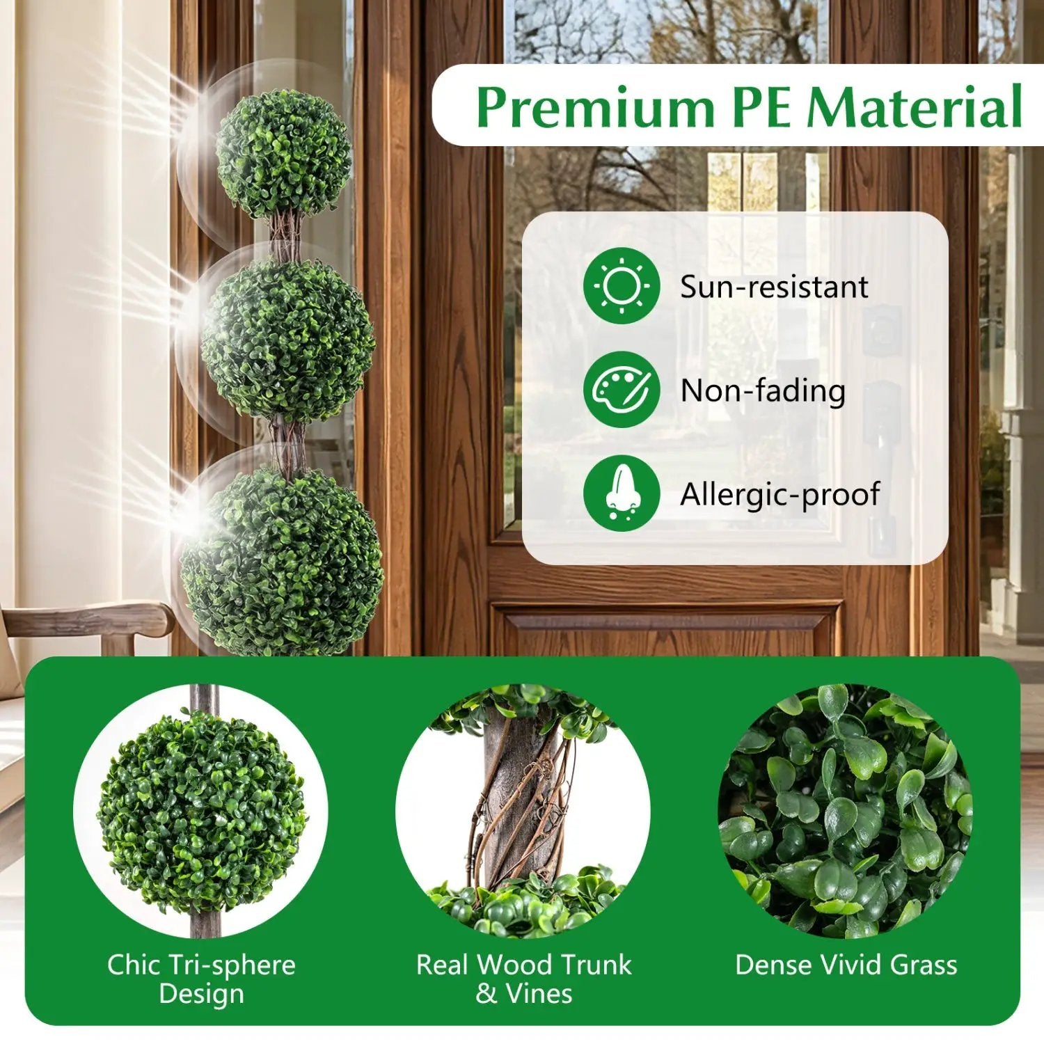 4 FT Artificial Triple Ball Boxwood Tree with Cement-filled Retro Planter by DirectDeals