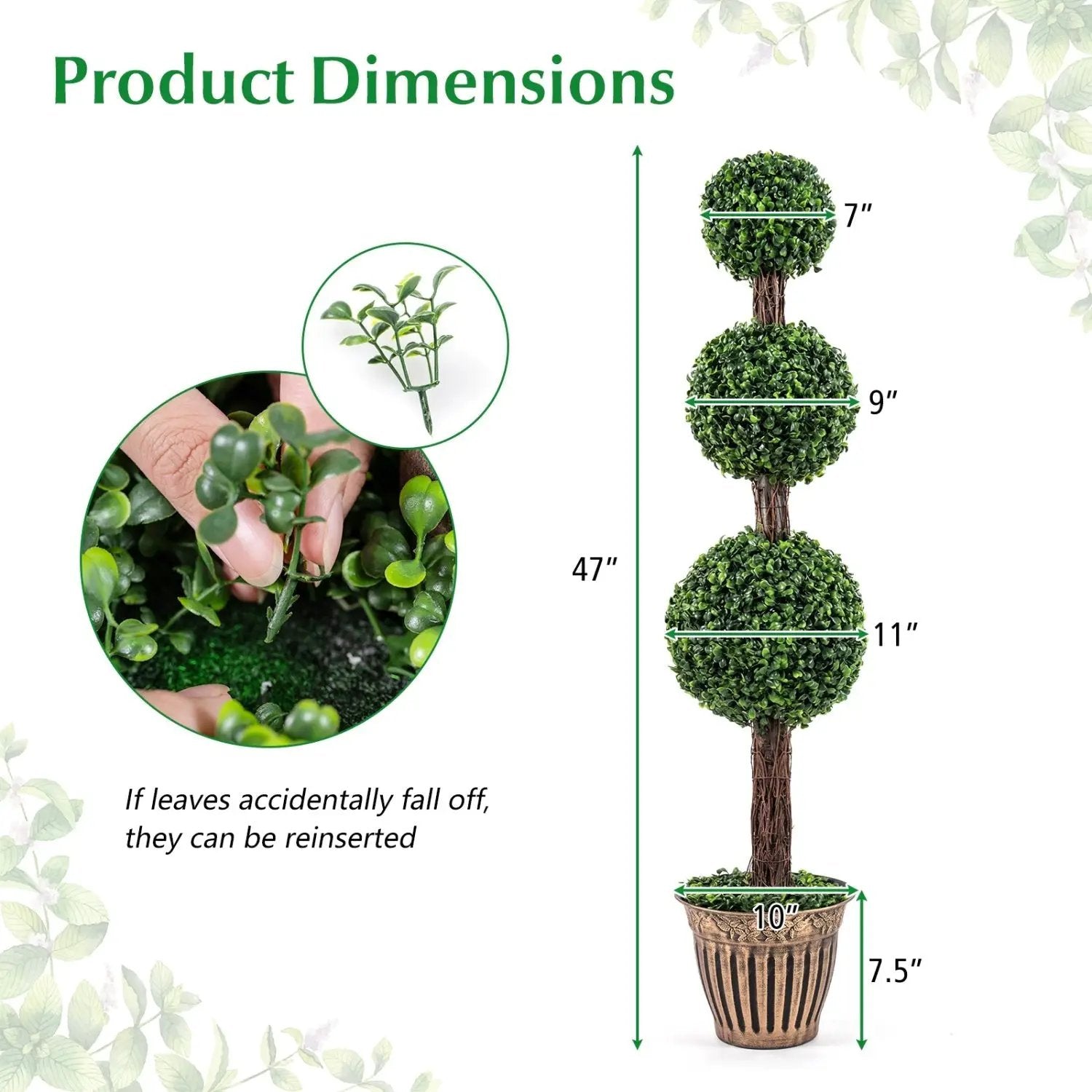4 FT Artificial Triple Ball Boxwood Tree with Cement-filled Retro Planter by DirectDeals