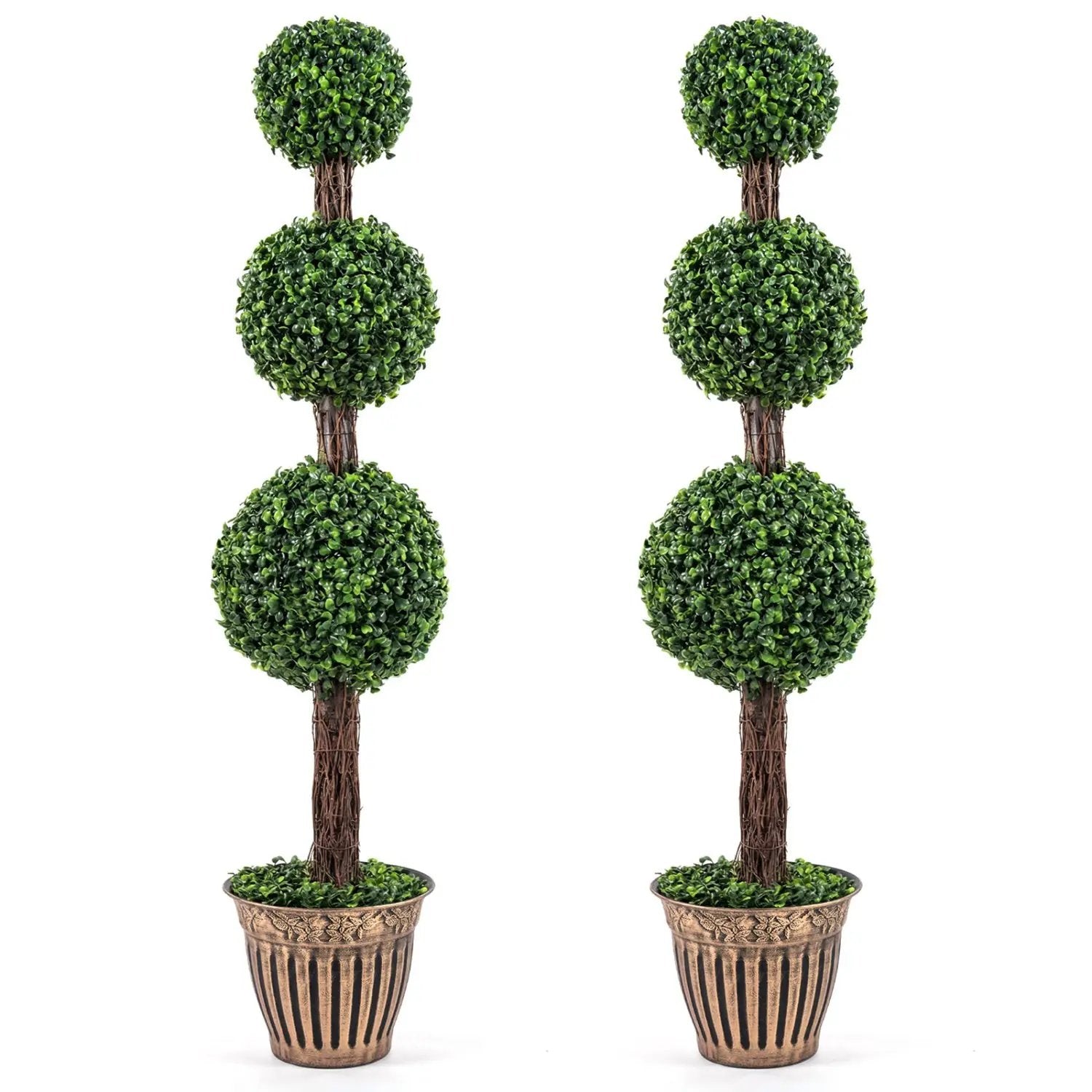 4 FT Artificial Triple Ball Boxwood Tree with Cement-filled Retro Planter Set of 2 by DirectDeals
