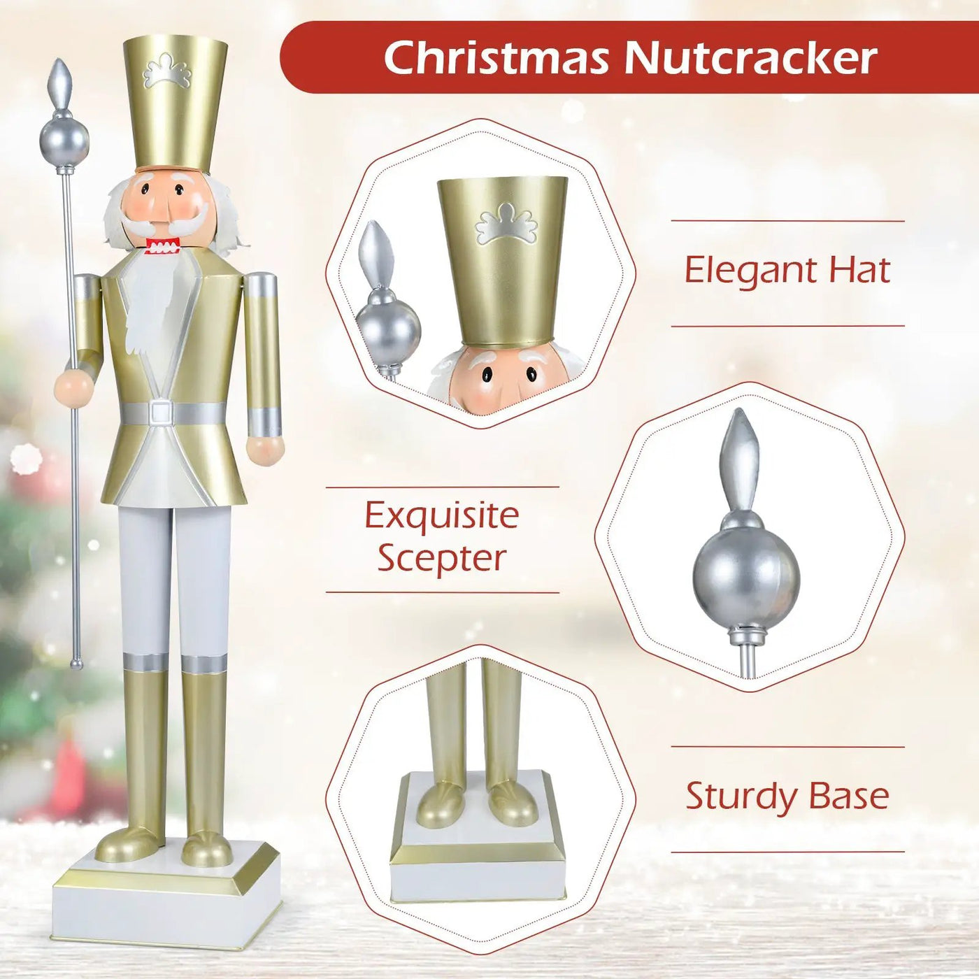 4 FT Christmas Nutcracker with High Hat & Beautiful Scepter by DirectDeals