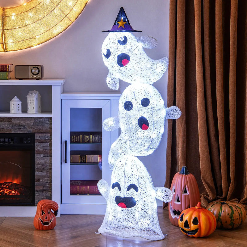 4 FT Lighted Standing Halloween Decoration Stacked Ghosts with 120 LED Lights by DirectDeals