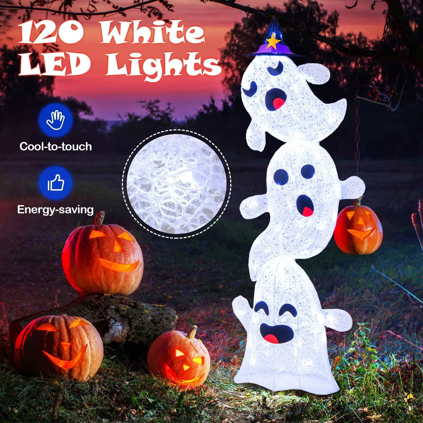 4 FT Lighted Standing Halloween Decoration Stacked Ghosts with 120 LED Lights by DirectDeals