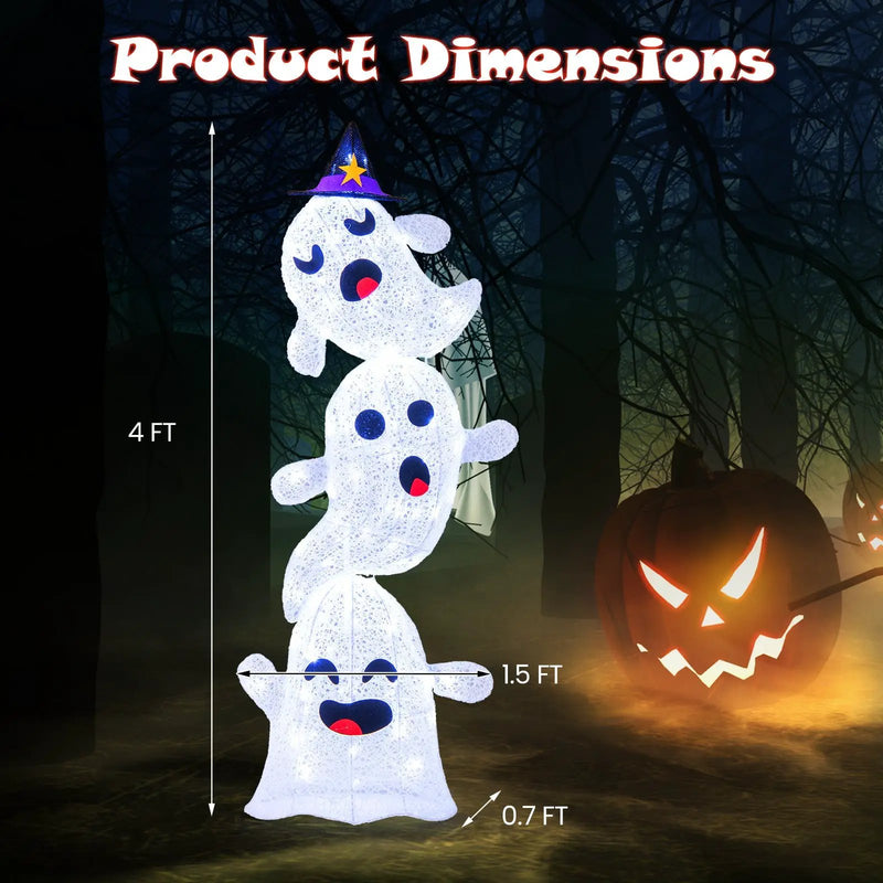 4 FT Lighted Standing Halloween Decoration Stacked Ghosts with 120 LED Lights by DirectDeals