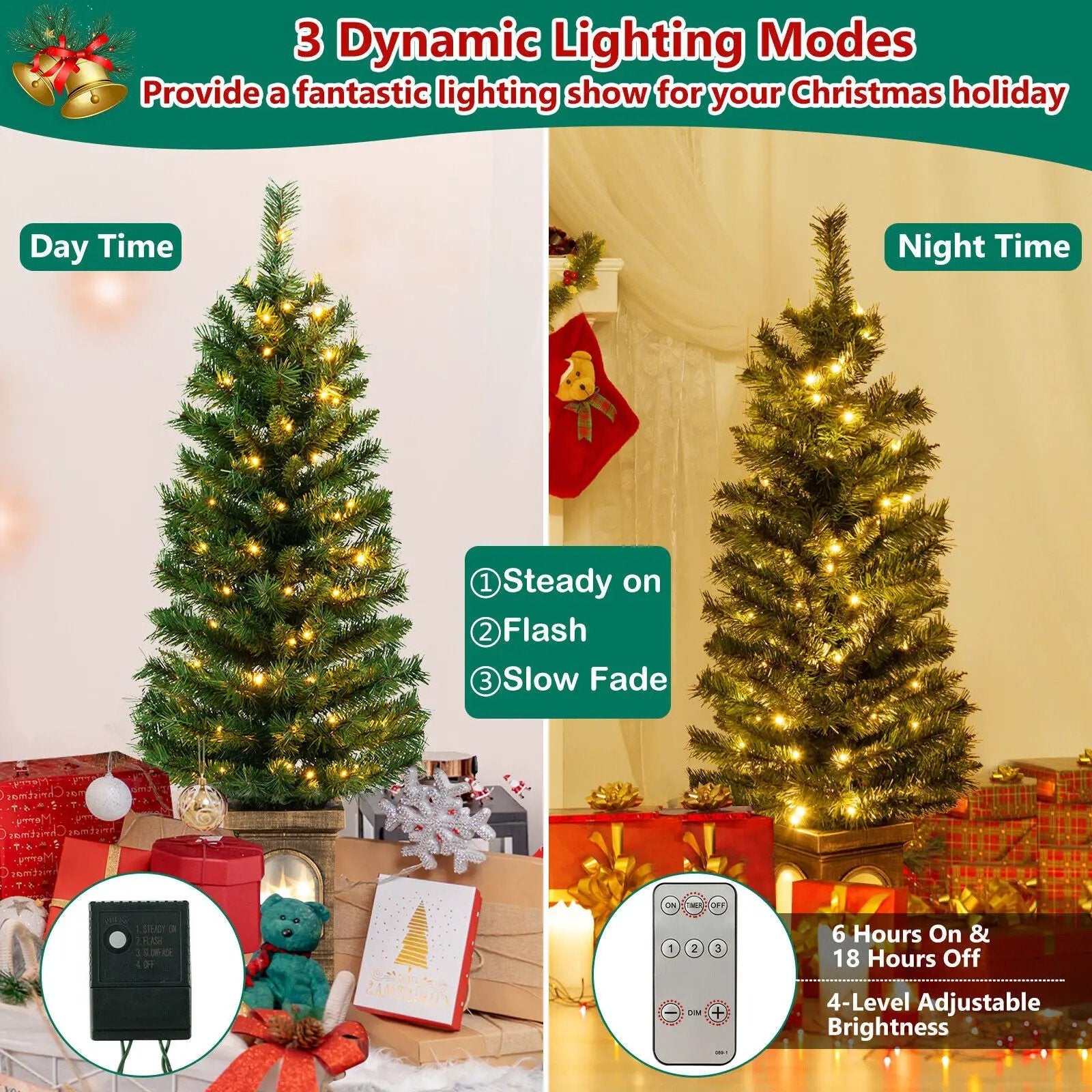 4 Feet Pre-Lit Potted Christmas Tree by DirectDeals