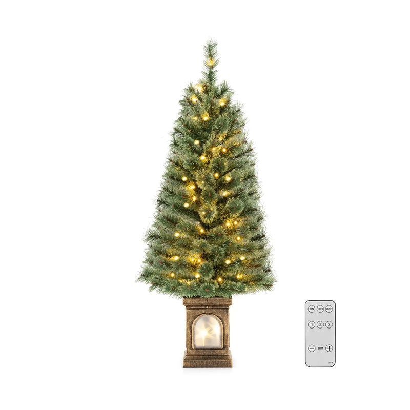 4 Feet Pre-Lit Potted Christmas Tree Pine Needles by DirectDeals