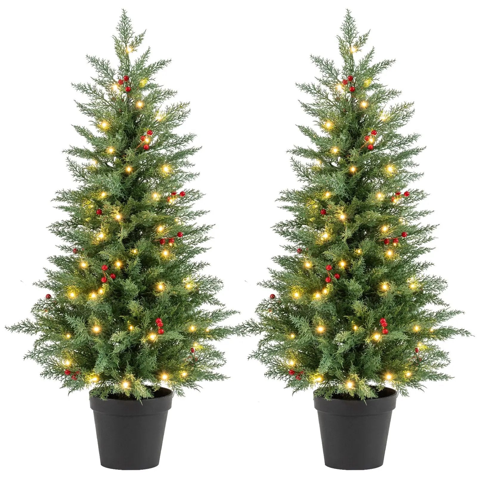 4 FT Pre-lit Christmas Trees with 70 Warm White LED Lights and 173 Branch Tips 2 Pack by DirectDeals