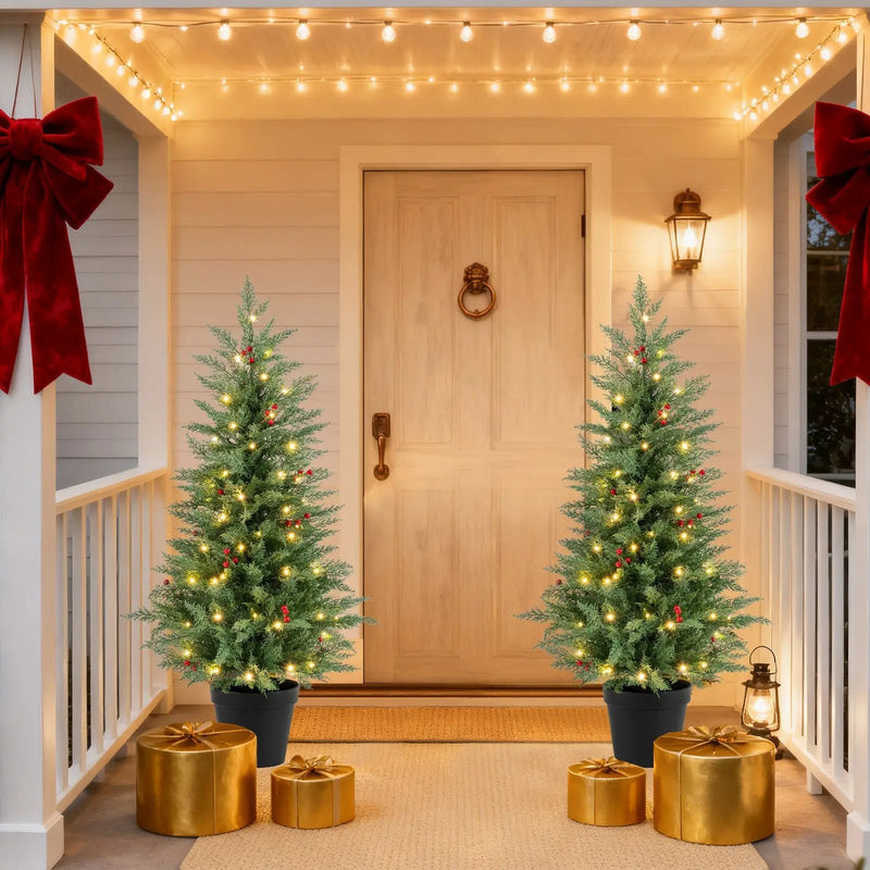 4 FT Pre-lit Christmas Trees with 70 Warm White LED Lights and 173 Branch Tips 2 Pack by DirectDeals
