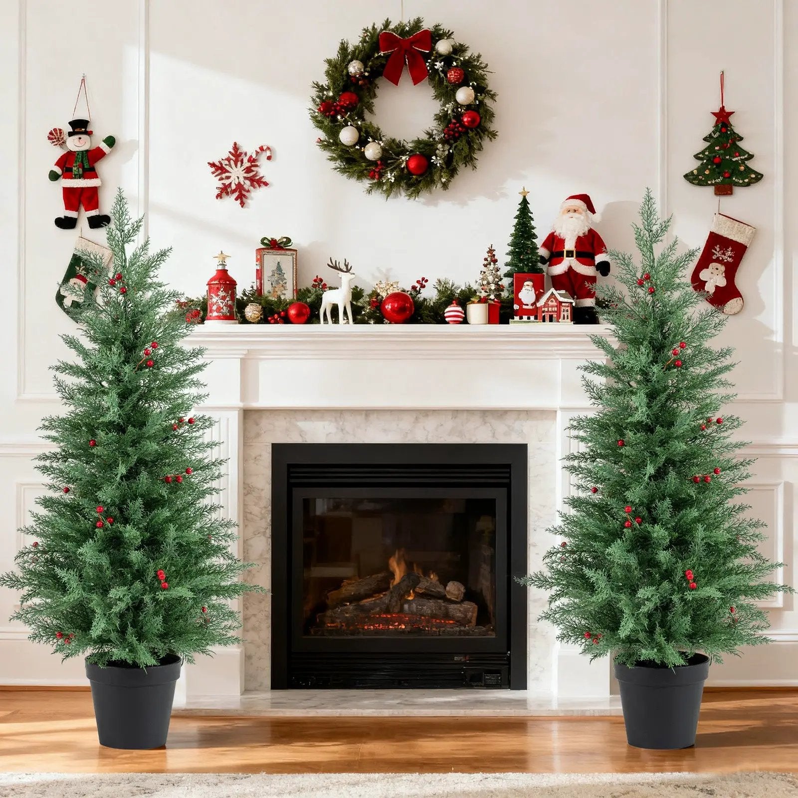 4 FT Pre-lit Christmas Trees with 70 Warm White LED Lights and 173 Branch Tips 2 Pack by DirectDeals