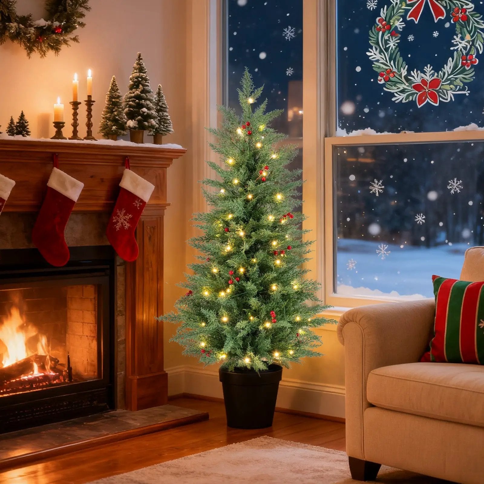 4 FT Pre-lit Christmas Trees with 70 Warm White LED Lights and 173 Branch Tips 2 Pack by DirectDeals
