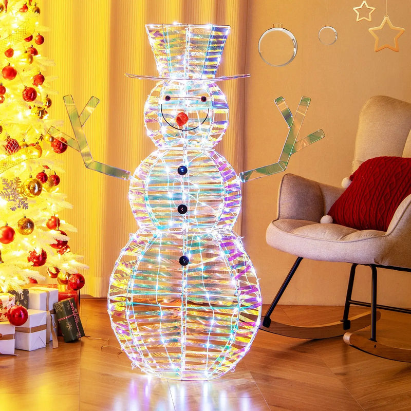 4 Feet Iridescent Christmas Snowman with White LED Lights and Ground Stakes by DirectDeals