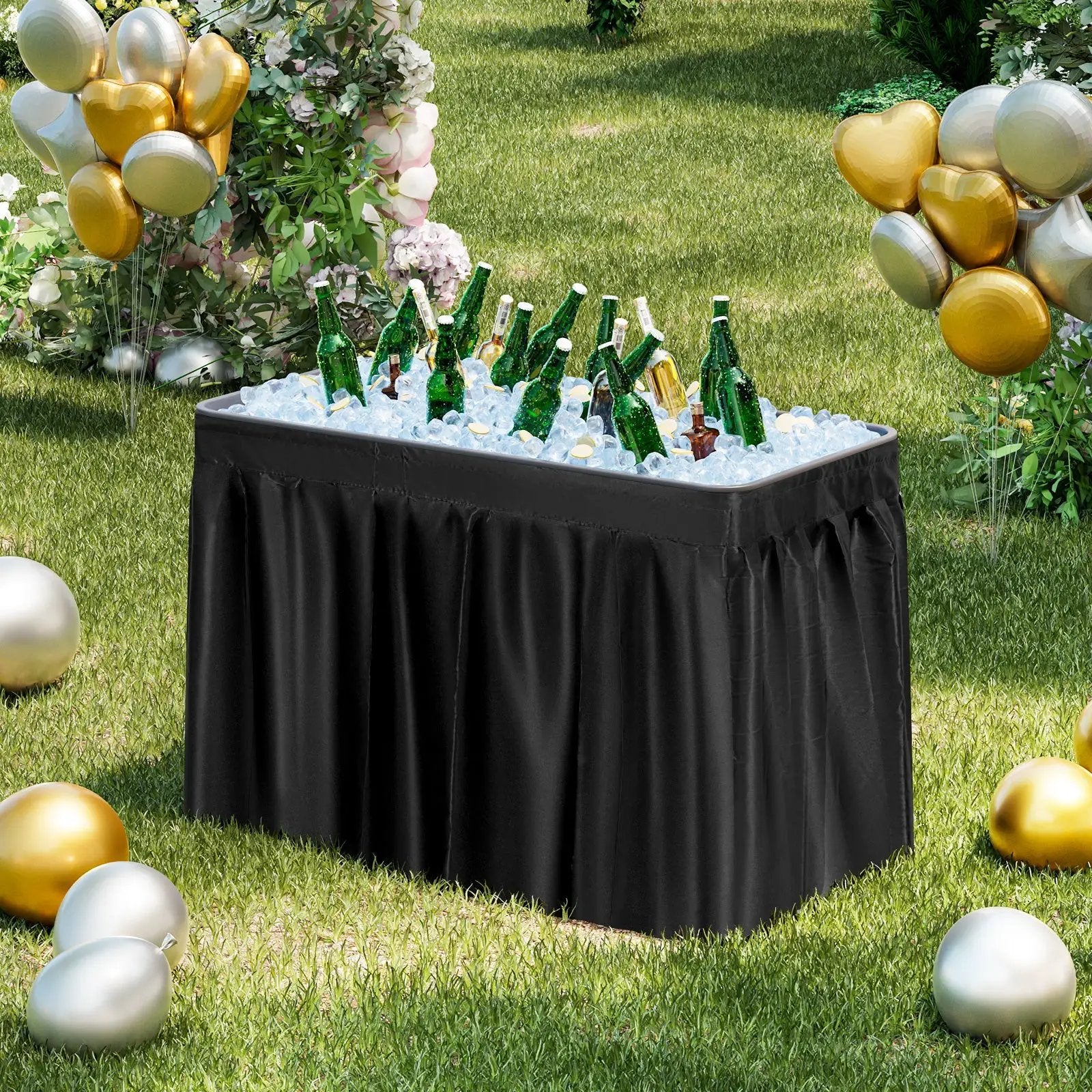 4 Feet Plastic Party Ice Folding Table with Matching Skirt by DirectDeals